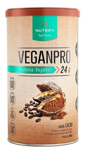 Whey Vegano Isolado Vegan Pro Proteina Vegetal 450g Nutrify Sabor Cacau