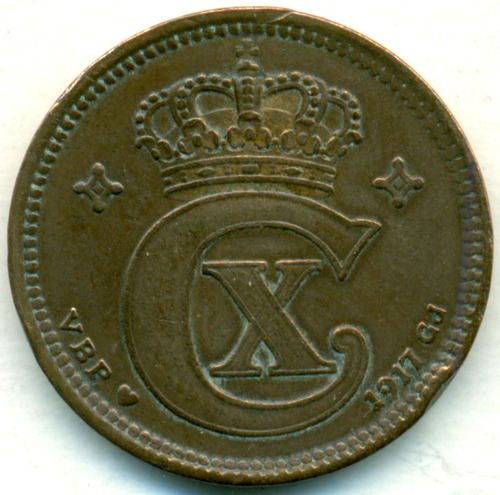 Dinamarca Moneda De Bronce 5 Ore 1917 Vbp;cj # 814.1 Mb Limp