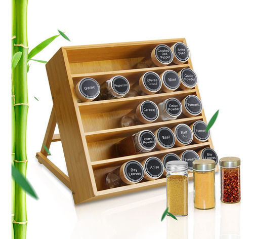 5 Tier Bamboo Spice Rack Organizer For Kitchen Counter 2