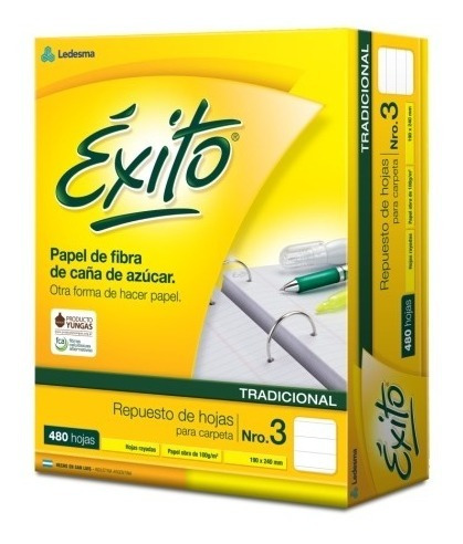Imagen 2 de 6 de Repuesto Éxito Escolar 480 Cuadriculadas Rayadas Tradicional