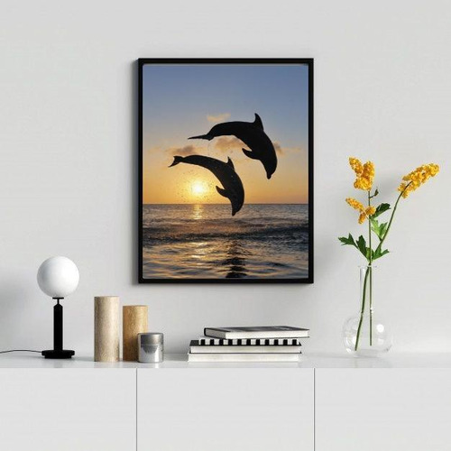 Quadro Decorativo Fotografia Golfinhos 24x18cm - Com Vidro