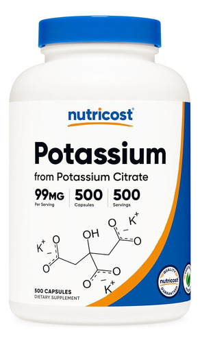 Citrato De Potasio Nutricost 99 Mg, 500 Capsulas