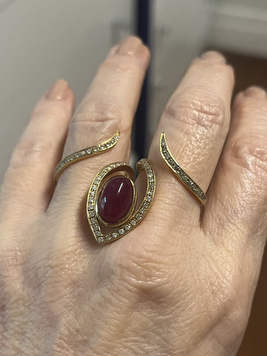 Anel Duplo Em Ouro Amarelo 18k Com Diamantes E Rubelita (Usado)