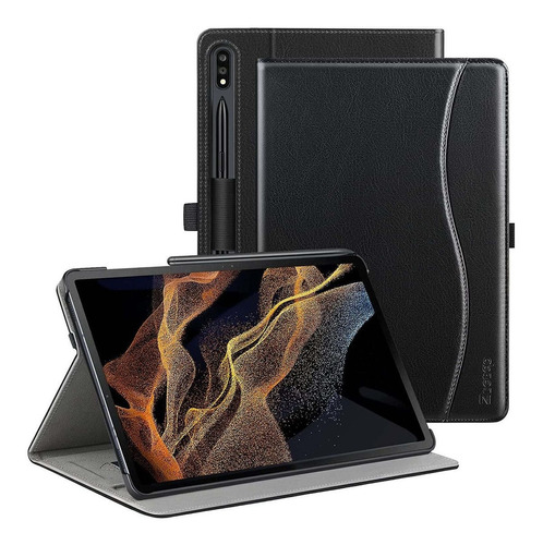 Funda De Cuero Sintetico Para Galaxy Tab S8 Ultra (negra)