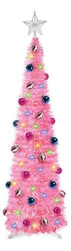 [cuatro Luces De Color] Tinsel Prelit De 5 Pies Arbol De Nav