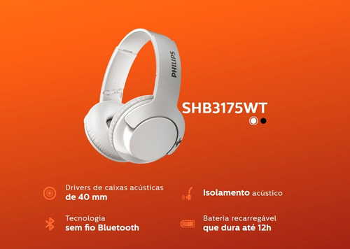 Imagem 7 de 9 de Fone De Ouvido Sem Fio Philips Bass+ Shb3175 Bluetooth
