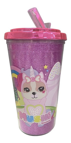 Botella Vaso Simones Con Glitter Brillos Con Pico Sorbete