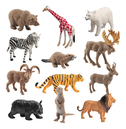 12 Piezas Figuras De Animales Salvajes Figuras De Estilo A