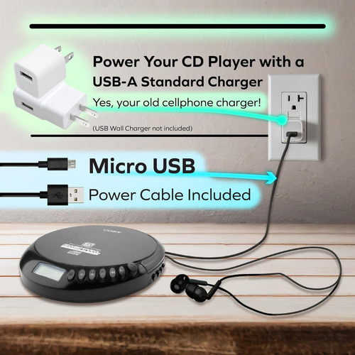 Reproductor Cd Coby Cd-191-blk, Portátil, Lcd, Recargable