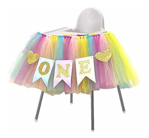 Arco Iris 1st Cumpleaños Niñas Tutu Para Silla Alta Tulle 