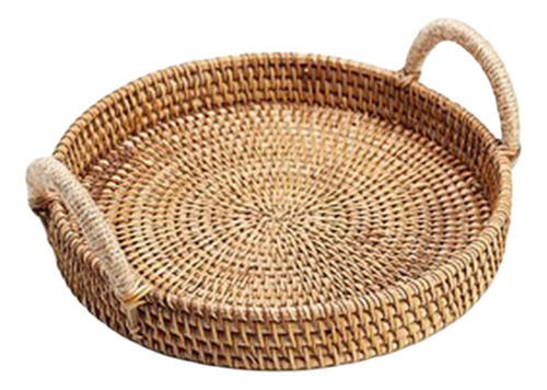Cesta De Mimbre Tejida A Mano For Comida, Mango Redondo L