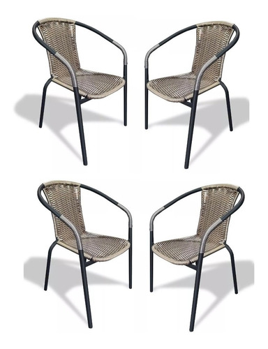 Silla De Ratan Chocolate Rattan Sillas Jardin Combo X 4 Unid