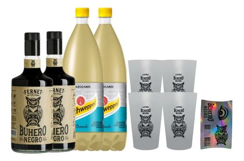 Fernet Buhero + Schweppes Pomelo + Sticker + Vasos De Regalo