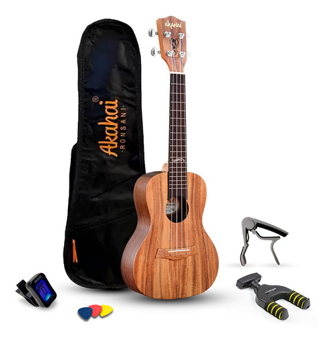 Kit Completo Ukulele Akahai Concert Ka23 Koa Series C/ Capa