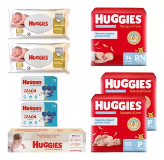 Combo Huggies Recién Nacido Pañales Toallitas Crema Y Jabón