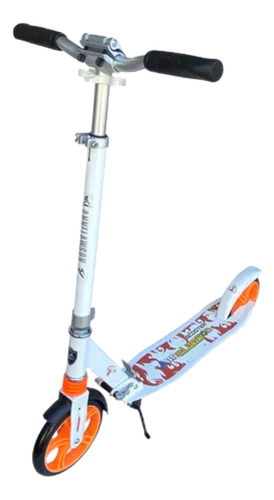 Monopatín Plegable Blanco Aluminio Súper Reforzado Ruedas Grandes 20cm Base Antideslizante Amortiguación Delantera Freno Chapa Resistente Manubrio Ajustable Soporta Hasta 100kg Ideal Adultos Niños