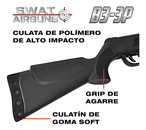 Imagen 2 de 10 de Rifle Aire Comprimido 5,5 Potenciado Mira Balines Blanco