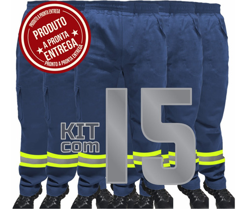 Kit 15- Calças De Uniforme Brim Pesado - Com Faixa Refletiva