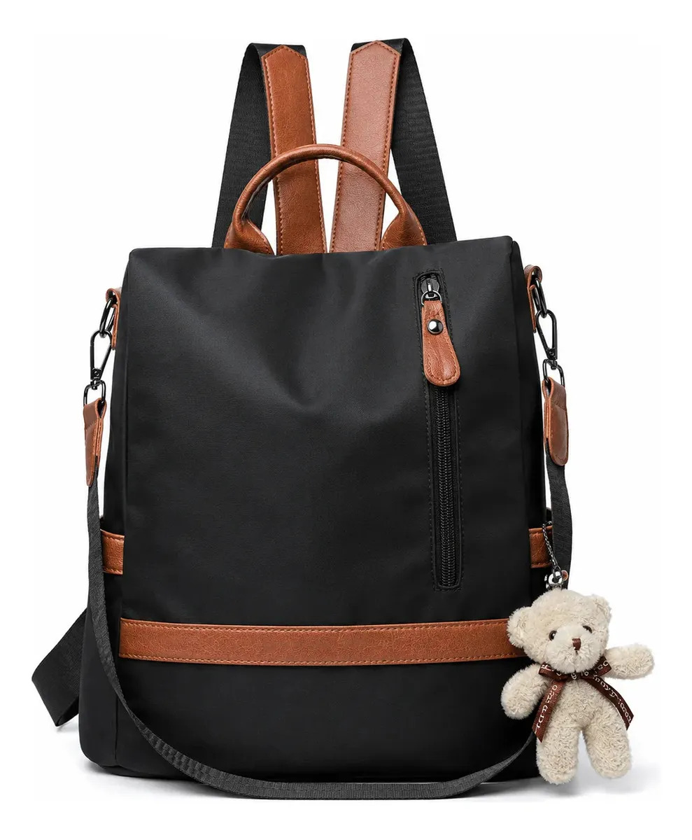 Mochila Bolsa Meimi Amores Preta Fechamento Antifurto Nylon Resistente à Água