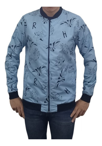 Campera Jacket Tipo Bomber Celeste Estampado