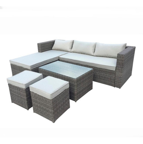 Juego Jardin Living Simil Rattan New Meissa Con Puff C Estructura Gris