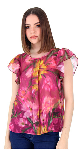 Blusa Mesh Floral De Mujer Manga Corta Diseño Exclusivo