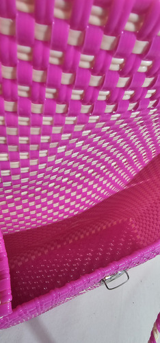 Bolsa Toquilla Blanco Rosa Cremita Rombo Mango Toquilla