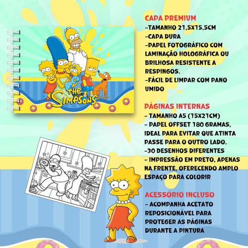 Kit Livro De Colorir Simpsons Estilo Bobbie Goods 50 Folhas 180g Com 36 Canetinhas Profissionais