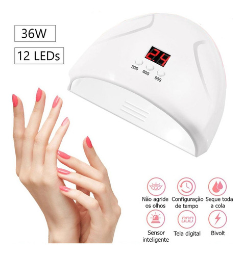 Cabine Led/uv Unha Manicure Gel Acrigel Branca