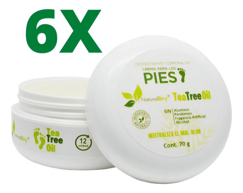 Paquete 6 Desodorantes Para Pies - 100% Naturales -sin Talco tea tree