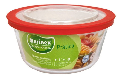 Bowls Vidrio 2400 Ml Linea Facilita Con Tapa Marinex.