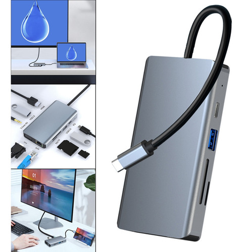 Imagem 4 de 12 de Hub Usb C Multiporta Tipo C Portátil Para Hdmi 9 Em 1 Usb