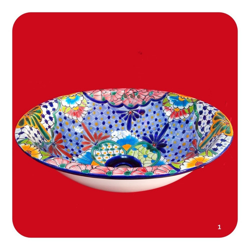 Imagen 3 de 3 de Lavabo Grande Color Cerámica Tipo Talavera 44x36x17 Cm M16