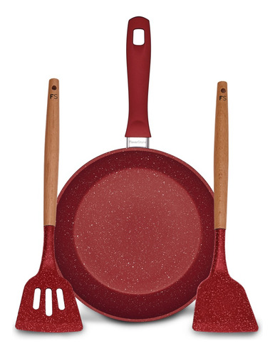 Sartén Antiadherente De 28 Cm + Utensilios Flavorstone Rojo