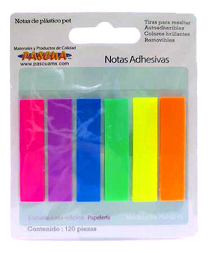 Notas Adhesiva Pascua 5x35mm 6color Neon 20hj X Color, 120pz Color 6 Neon