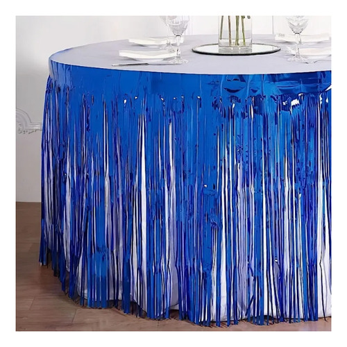Cortina Tira Lluvia Metalizada P/ Mesa 2.75m X 75cm Cod 093 Azul