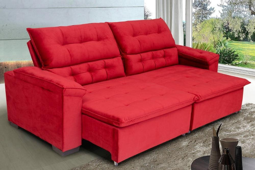Sofá Retrátil Reclinável 4 Lugares Arezzo 2,44m Vermelho