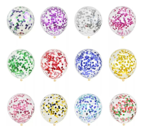 Globos Latex Rellenos De Confetti 12 Pulgadas X50u Deco Plateado