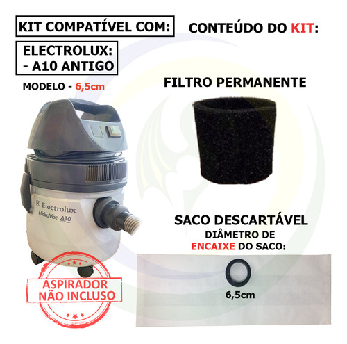 6 Saco Refil + Filtro P/ Aspirador Electrolux A10 Antigo