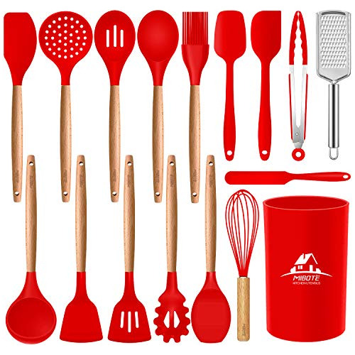 Set Cocina Silicón 17 Pzs + Soporte- Antiadherente- Rojo