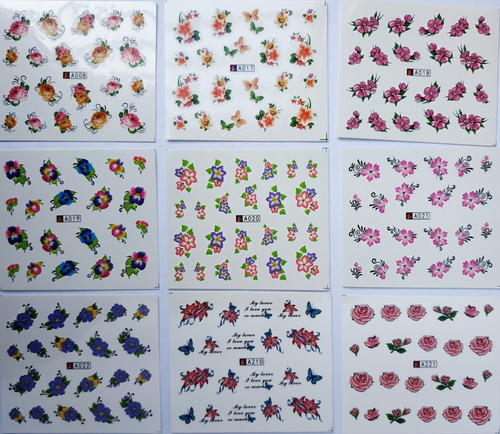 50 Láminas Tatoo Sticker Agua Para Uñas Variado