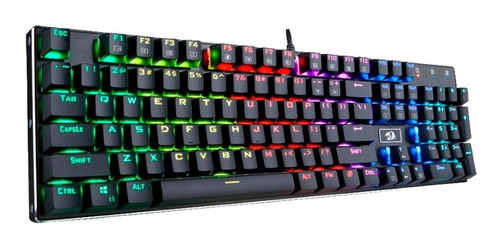 Teclado gamer Redragon Devarajas K556 QWERTY Outemu Brown español latinoamérica color negro con luz RGB