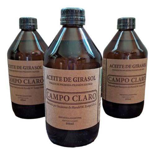 Aceite De Girasol Campo Claro Orgánico 500 Ml Pack X 3