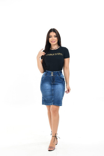 Saia Destroyed Jeans Mid Moda Moda Evangélica Promoção