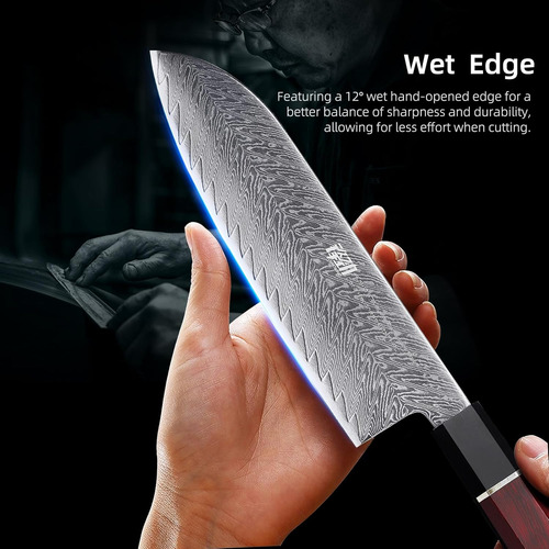 Cuchillo De Chef Santoku De 7 Pulgadas, Hoja De Acero De Dam