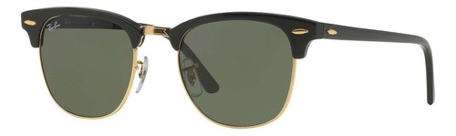 Anteojos de sol Ray-Ban Clubmaster Classic Standard con marco de acetato color polished black, lente green de cristal clásica, varilla black de acetato - RB3016