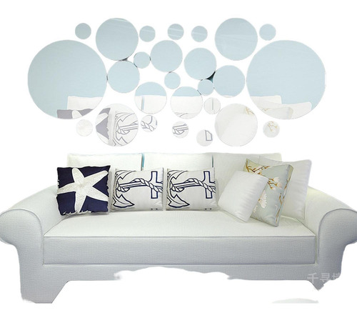 Imagen 4 de 7 de Set Acrilico Decorativo Plata Espejo Oval Con Adhesivo Pared