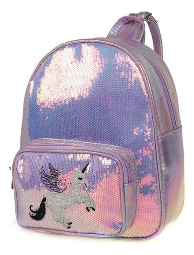 Mochila Infantil Unicornio Lentejuelas Holografica Lila Liso
