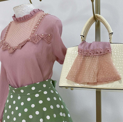 Imagem 2 de 7 de Blusa Social Feminina Manga Longa Rosa