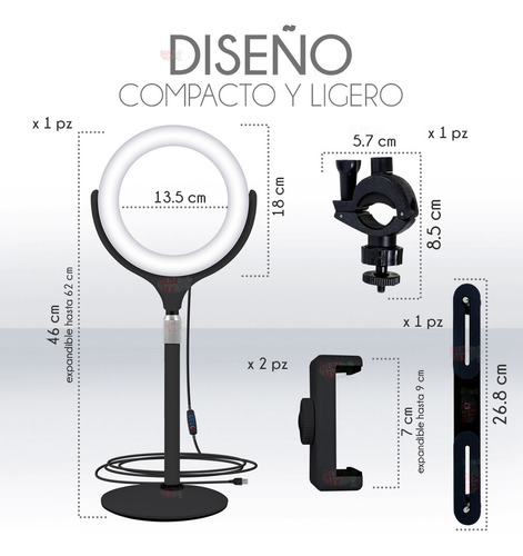 Aro De Luz Led Slim Company Tripié Ajustable Altura 62 Cm Color Negro